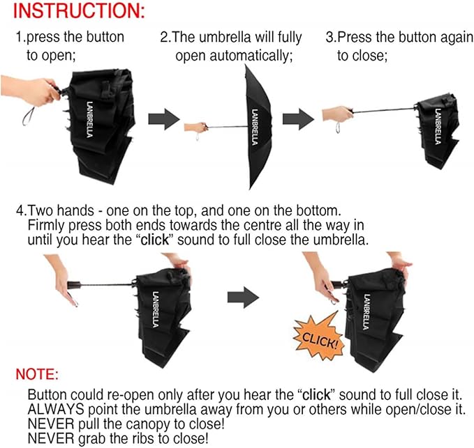 LANBRELLA Compact Reverse Folding Umbrella Auto Windproof Travel Umbrella