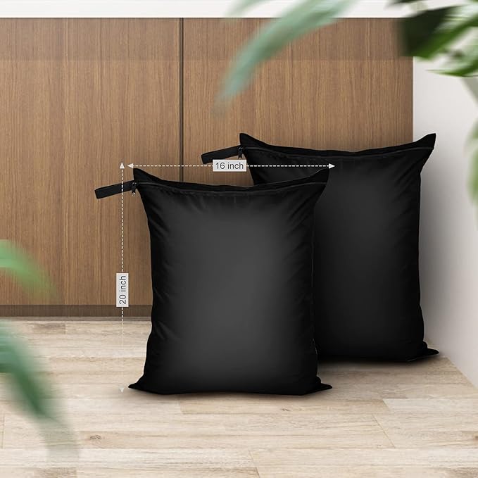 OTraki 2 Pack Laundry Bags 16x20 inch Wet Dry Bag for Swimsuit and Towels Medium Travel Dirty Clothes Bag Machine Washable Laundry Sack for Gym Beach Drying Do Not Exceed 176℉ Black