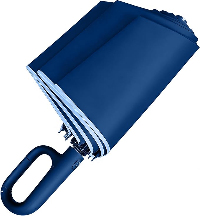 SIEPASA Travel Umbrella with Carabiner Handle - Windproof 10 Ribs Auto Open/Close for Rain & Sun Protection, Compact Portable Clip-on Backpack Design with Safety Reflective Strip.