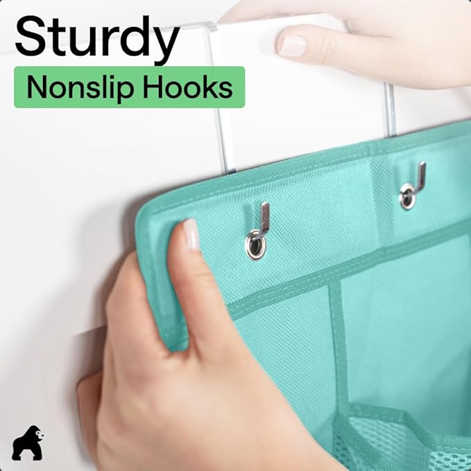 GORILLA GRIP Over the Door Shoe Organizer, 24 Large Breathable Mesh Pockets, Space Saving Hanging Storage Holder, Closet Rack Hanger Holds Up to 40 lbs, Hangs on Closets, Shoes, Accessories, Turquoise