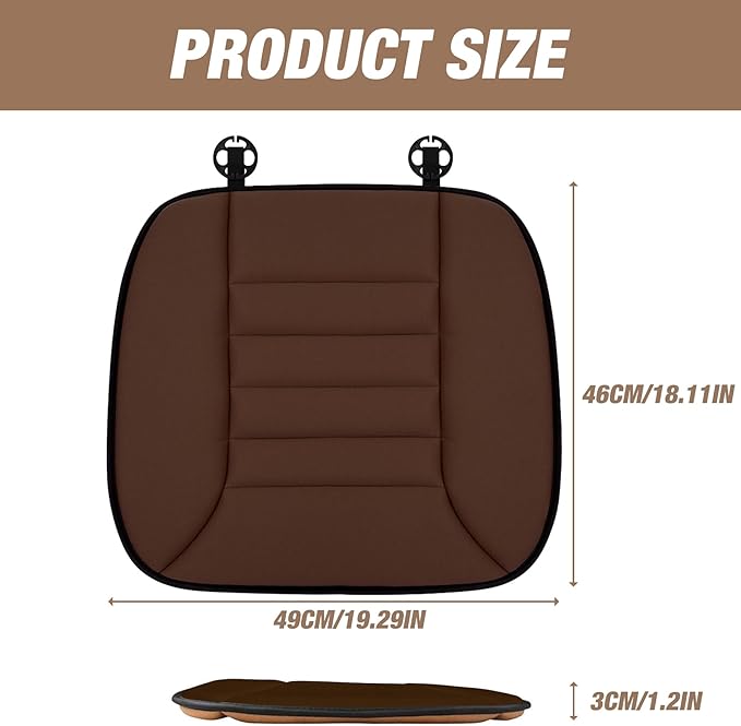 MYFAMIREA Car Seat Cushion Pad 1.2" Thick Comfort Protector for Car Driver Seat Office Chair Home Use Memory Foam Cushion with Non Slip Bottom, 20'' x 18.5'', Coffee