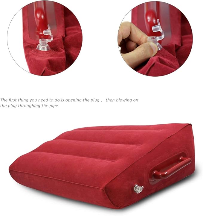 Wedge Shape Inflatable Pillow Portable Pack Sack with Handles Compressible Travel Pillow for Camping, Backpacking, Office, Road Trips, Home, Red