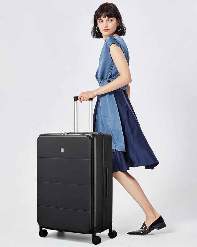 Hanke Hardside Expandable Large Checked Luggage, 28 Inch Top Opening Trunk Luggages with Spinner Wheels, All-PC Hard Shell Suitcase, Lightweight TSA Approved (Jet Black, 120L)