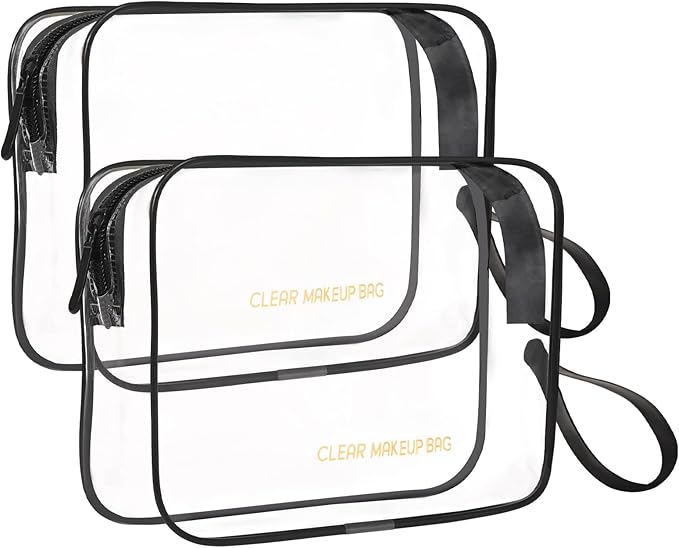 Clear Makeup Bag,2 Pack TSA Approved Toiletry Bag Travel Toiletry Bag Hanging Makeup Cosmetic bag for Women Men (Black).