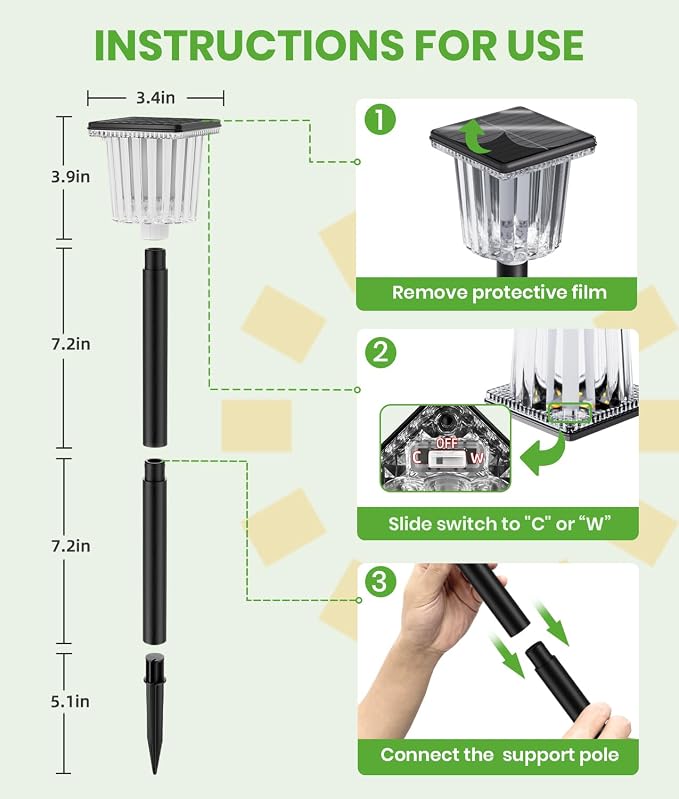 BITPOTT Super Bright Solar Pathway Lights 4 Pack, Adjustable Warm & Cold Solar Lights Outdoor Waterproof IP65, Auto On/Off, Outdoor Decor Light for Garden, Landscape, Path, Yard, Patio, Driveway