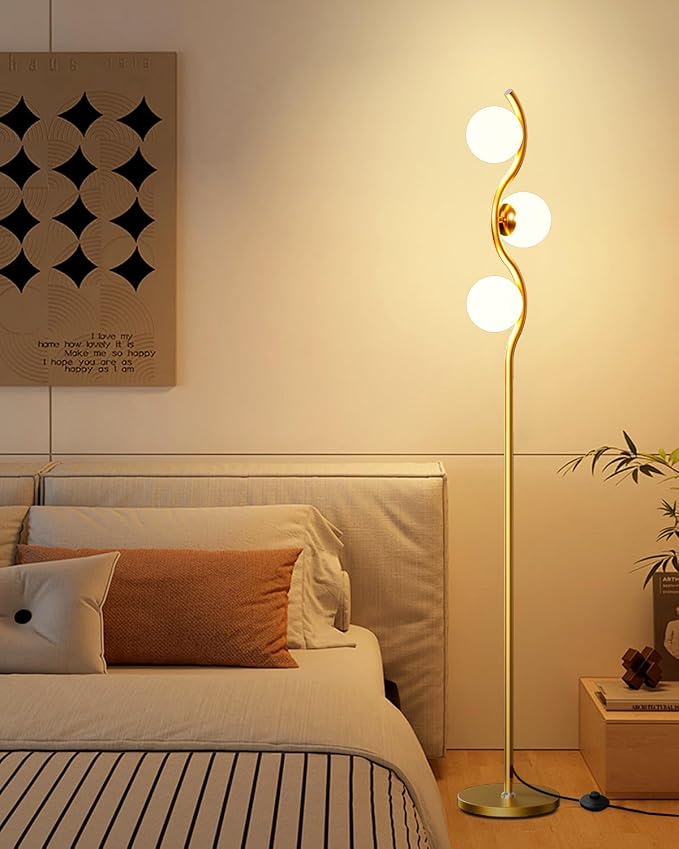 Lightdot Globe Floor Lamp for Living Room Mid Century Modern Floor Lamps with 3Pcs 3000K Soft Warm White Bulbs Included Gold Standing Lamp with 5Lbs Heavy Base for Bedroom/Sofa Beside/Corner Decor