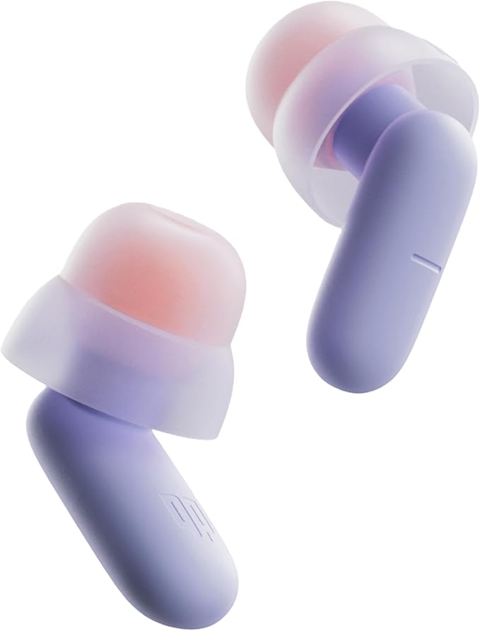 Ear Plugs for Sleeping All-Night Wear without Ear Pain Side Sleeper Patent Qufits Eartips Ultra-Comfy Reusable Earplugs for Sleep, Focus, Study, Travel, 23dB Noise Reduction - Violet