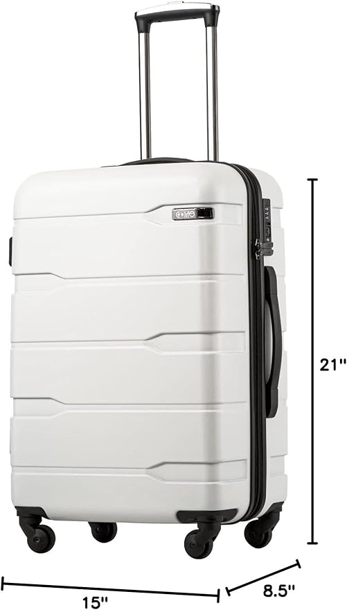 Coolife Carry On Luggage 22x14x9 Airline Approved Hardside PC+ABS Suitcase with TSA Lock, Lightweight Rolling Travel Luggage with Spinner Wheels(White, 20in)