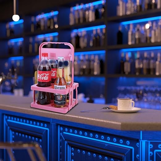 Bodaon 4 Cup Drink Carrier with Handle, Plastic Cup Carriers for Drinks, Drink Holder for Car, Take Out Delivery Drivers Accessories, Portable Foldable Reusable Mobile, Use for Food Delivery Bag, Pink