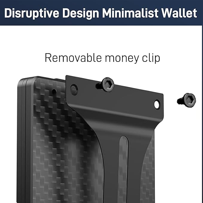 Minimalist Carbon Fiber Wallet for Men, Money Clip Cash Strap Wallet, RFID Blocking Metal Wallet Aluminum Card Holder,Front Pocket Wallet(Carbon Fiber)