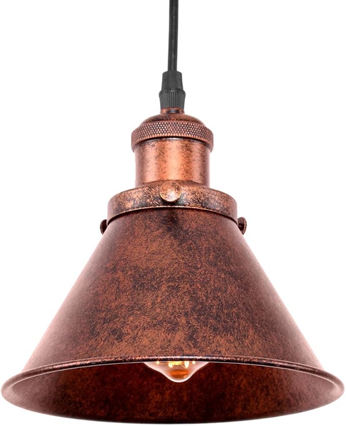 Lingkai Farmhouse Pendant Light Rustic Cone Shade Mounted Fixture Hanging Ceiling Lamp Antique Painted Vintage Finish Small Light