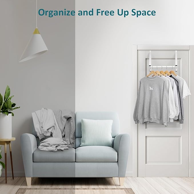 Optish Foldable Over The Door Clothes Hanger, Space Saving Small Clothes Rack Door Hangers for Clothing, 2Pack, White