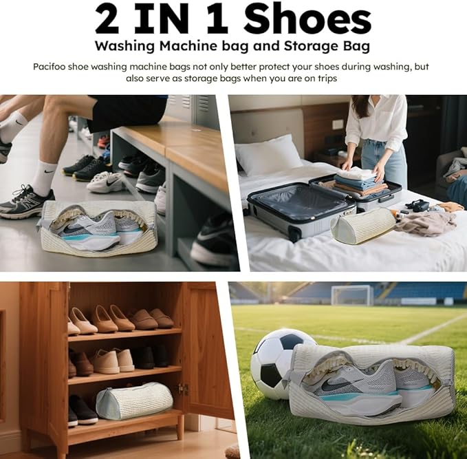 Shoe Washing Machine Bag: Shoe Washing Bag Keeps Clean - Reusable Laundry Shoe Bag for Sneaker Tennis Shoes Unstain Cleaner Kit(Cream 2 Pcs)