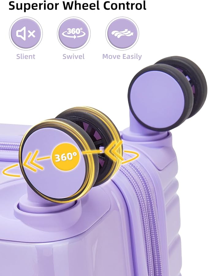 LARVENDER Carry On Luggage 22x14x9 Airline Approved, 20 Inch Expandable PC+ABS Hardside Carry On Luggage with Front Pocket Spinner Wheels TSA Lock for Women Men (Lavender)