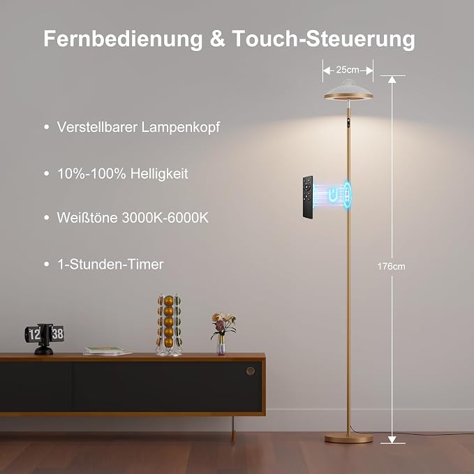 DUSKTEC 3-in-1 Floor Lamp, RGB Aurora & Galaxy Star Projector, 69", Gold | Magnetic remote & touch, 1400 lm, 3000K–6000K tunable white, 10%–100% dimmable, 1 hr timer for bedrooms, kids' rooms & gaming