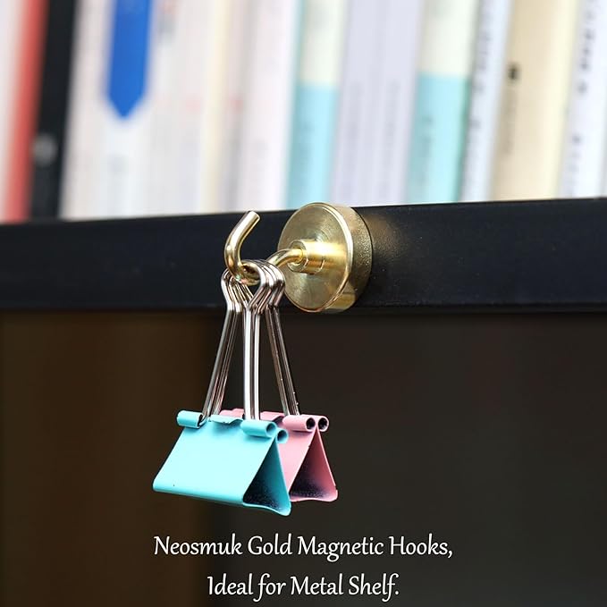 Neosmuk Magnetic Hooks,Heavy Duty Earth Magnets with Hook for Refrigerator, Extra Strong Cruise Hook for Hanging, Magnetic Hanger for Curtain, Grill(Gold, 6 Pack)