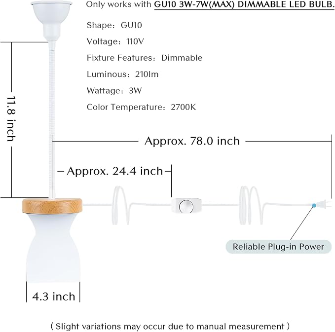 Patented Innovative Design Headboard Reading Light. No Drilling Golden Book Light for Bedtime Reading. Dimmable LED Book Reading Lamp with Bulb. Movable & Flexible, White