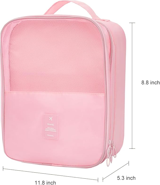Shoe Bag for Travel, Travel Shoe Bag for Packing, Hold 3 Pairs of Shoes, Travel Essentials for Flying Shoe Organizer Shoe Storage Bag for Travel Pink