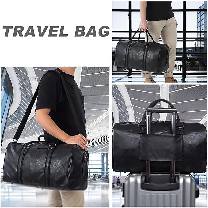 seyfocnia Oversized Duffle Travel Bag Waterproof Leather Weekend Bag Large Carry On Large Carry On Hangbag for Mens or Women