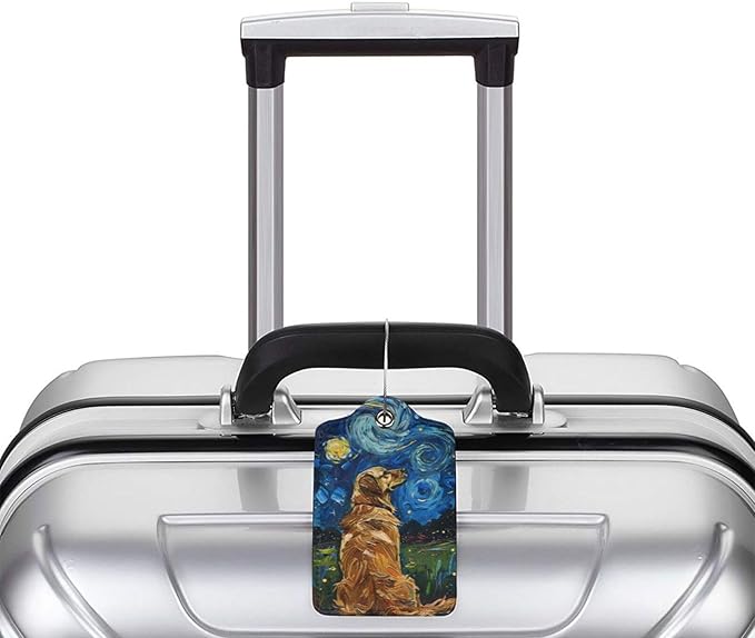 2 Pack Luggage Tags for suitcases Starry Night Dog TSA Approved Label Luggage Tag Baggage Tag Leather Stainless Steel Loop Label Tag for Men Women Travel Bag Suitcase