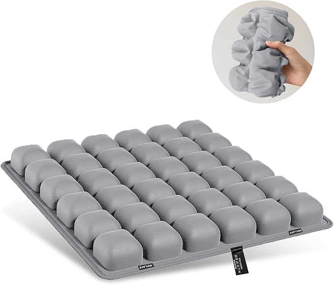 Grey Travel Seat Cushion – Portable Inflatable 3D Air Cell Seat Cushion for Long Flights, Car, Office, Wheelchair, Ergonomic Design for Tailbone Relief & Compact Support