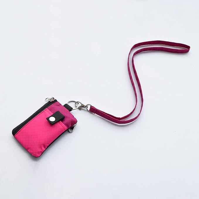 CHENSPRX Minimalist RFID Blocking Small Wallet with ID Window,WaterResistant Zip Id Case Wallet with Lanyard Keychain for Cards,Cash,Travel,Women,Men
