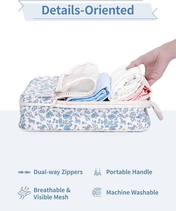 Narwey 6 Set/5 Set Compression Packing Cubes for Travel Kids Women Carry on, Packing Organizers Bag for Backpack Luggage Suitcase Duffle Bags