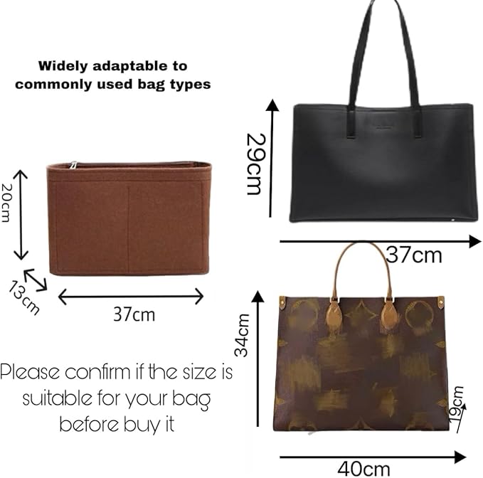 Felt Purse Organizer with Zipped, Bag Organiser Insert for Women,Perfect for carrycall Neverfull Tote (Beige, large)
