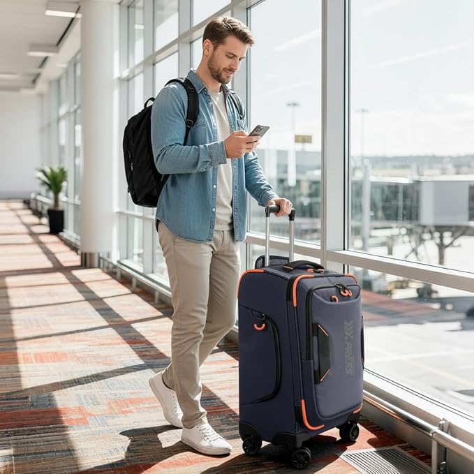 30'' Large Softside Suitcase,Luggage w/Spinner Wheels,Waterproof,Lightweight Travel Suitcase for Men/Women(Blue,30in)