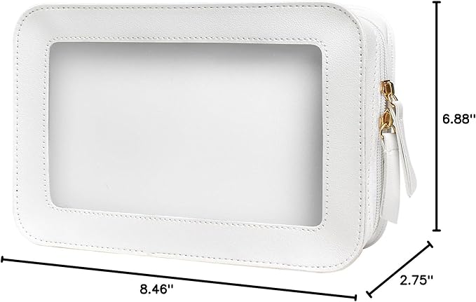 LETGO Clear Toiletry Bag, Portable Travel Makeup Pouch with Zipper, TSA Approved Organizer, PVC Cosmetic for Airport Airline Compliant (White)