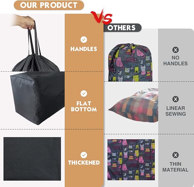 Washable Travel Laundry Bag with Handles and Drawstring, Heavy Duty Large Enough to Hold 3 Loads of Laundry, Fit a Laundry Basket or Clothes Hamper, 27.5x34.5 in,Grey and Black