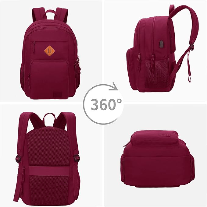 KEOFID Classic Anti-Theft Laptop Backpack for Men and Women, Burgundy, 17.3" x 12.6" x 7.2"