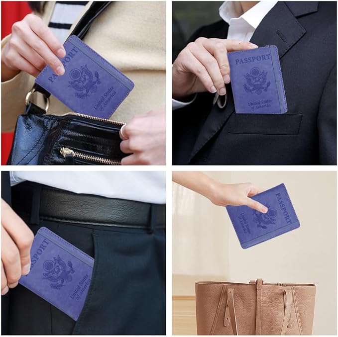 Passport Holder for Travel, Passport Holde Passport Cover Wallet Travel Passport Holders Must Haves for Women Men, PU Leather Passport Book Card Holder Case,Travelling Essentials, Dark Purple