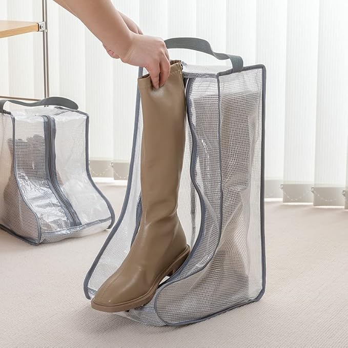 2 Set Boot Storage,Portable Short Boots and Tall Boots Storage or Protector Bag,Shoe Dust Bags,Shoe Sleeves for Travel,Clear Boots Cover,Shoes Packing Organizers for Men & Women Sneakers (Black Edge)