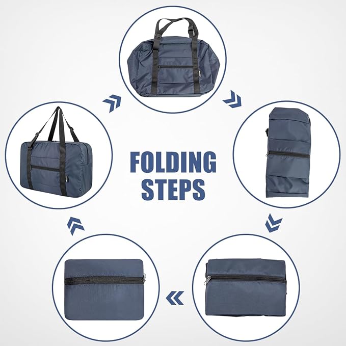Small Duffle Bag for Men Women, Mini Gym Bag Foldable Travel Tote Carry On Luggage with Trolley Sleeve, Navy Blue