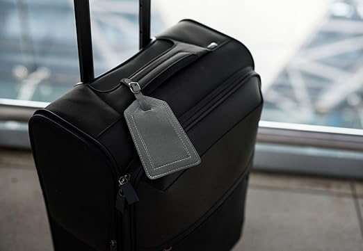 Grey Genuine Top Grain Leather Luggage Tag