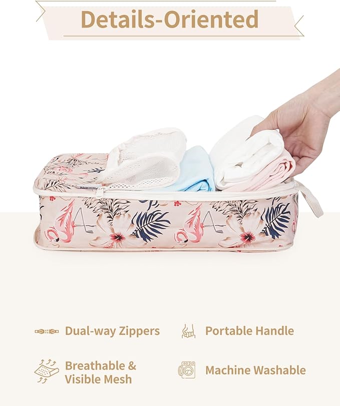 Narwey 6 Set/5 Set Compression Packing Cubes for Travel Kids Women Carry on, Packing Organizers Bag for Backpack Luggage Suitcase Duffle Bags
