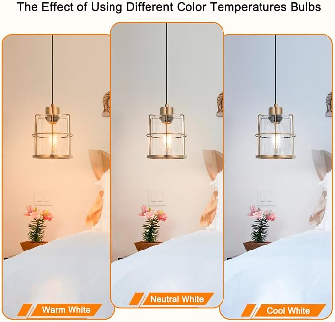 Modern Industrial Plug-in Hanging Pendant Light, Clear Glass Shade Hanging Lamp with Plug in Cord, Gold Cage Plug in Hanging Lights Fixtures for Kitchen Island, Living Dining Room, Bar, Hallway