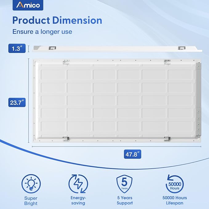 Amico 12 Pack 2x4 LED Flat Panel Light with 3CCT Selectable, 50W, ETL/FCC | 4000K/5000K/6500K, 30W/40W/50W, 0-10V Dimmable, 6250LM Super Bright LED Drop Ceiling Fixtures for Office Meeting Classroom