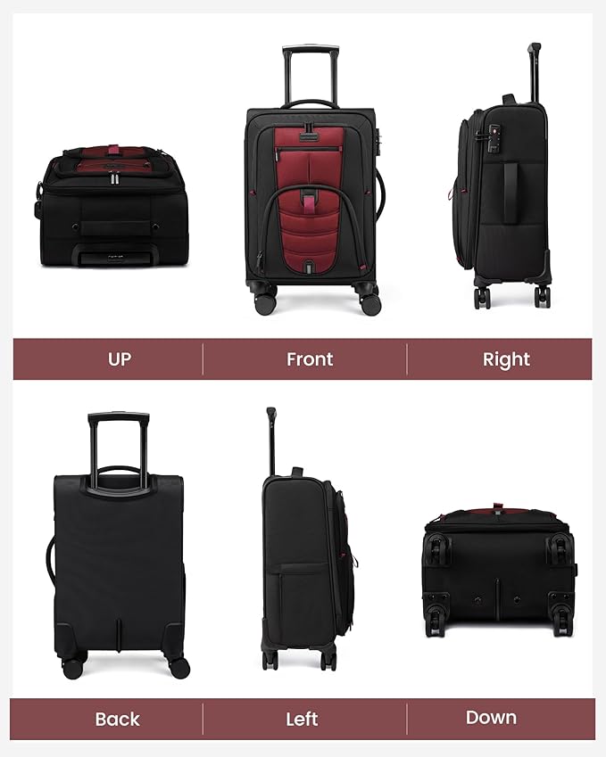 LOVEVOOK Business Softside Checked Luggage with 15.6/17.3 Inch Laptop Compartment, 24 Inch Checked Suitcase with Spinner Wheels, Large Capacity Luggage with TSA Lock for Business Trip Travel Red&Black