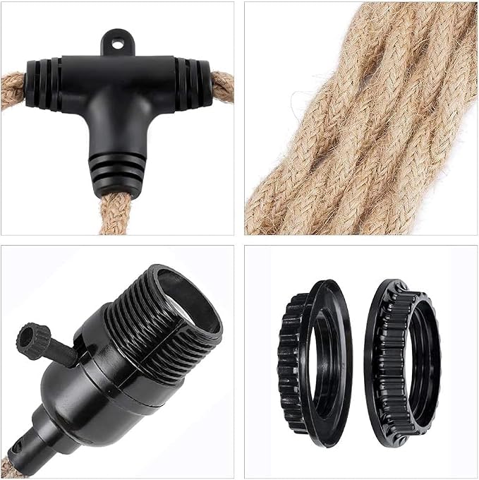 3-Light Hanging Light with Plug in Cord,Plug in Pendant Light 22ft Hemp Rope Pendant Lighting Vintage 3-Light Hanging Lamp Fixtures for Kitchen Island Living Room Bedroom