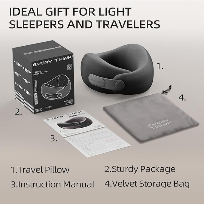 360° Ergonomic Travel Pillow – Self-Storing Memory Foam Neck Pillow for Airplane, Car, and Home – Adjustable, Breathable, Ultra-Compact for Long Flights