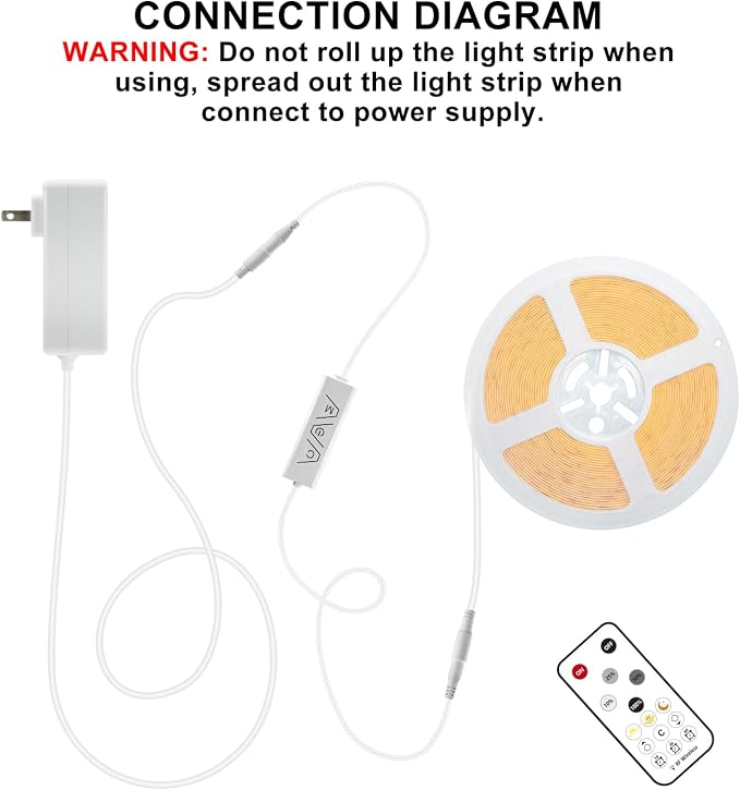 32.8ft COB LED Strip Light with Remote, 4000K Ra93+ Dimmable Bright Neutral White Led COB Strip Light, White Led Strip Light for Mirror, Stair, Cabinet, Room