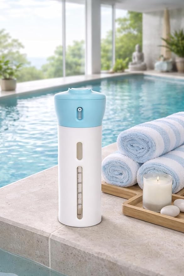 Travigo 4-in-1 Travel Dispenser Bottle, TSA Approved, Leak Proof, Four Reusable 1.4 oz. (40 mL) Toiletry Containers for Shampoo, Conditioner, Soap, Lotion, Skincare (Blue)