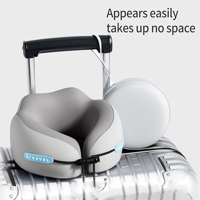 Travel Neck Pillow with Storage Case, 100% Pure Memory Foam, Airplane Head Support for Flight Sleeping, Portable, Gray (Gray Matching)