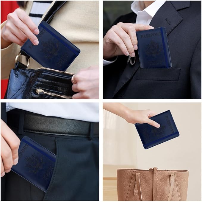 Passport Holder for Travel, Passport Holde Passport Cover Wallet Travel Passport Holders Must Haves for Women Men, PU Leather Passport Book Card Holder Case,Travelling Essentials, Deep Blue