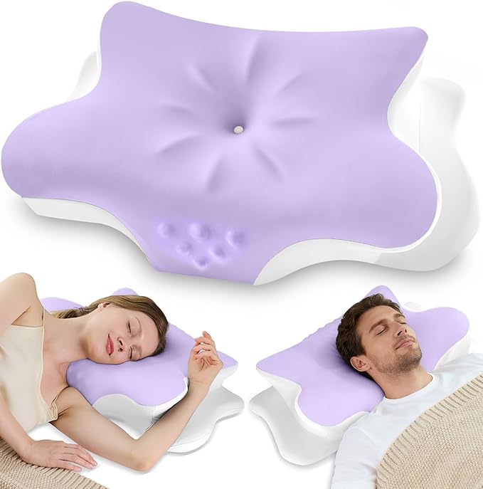 Cervical Neck Pillow for Pain Relief – Ergonomic Memory Foam Pillow for Side Sleeper Contour Orthopedic Bed Pillow for Neck Support with Cooling Cover – Ideal Christmas Birthday Gift - Purple