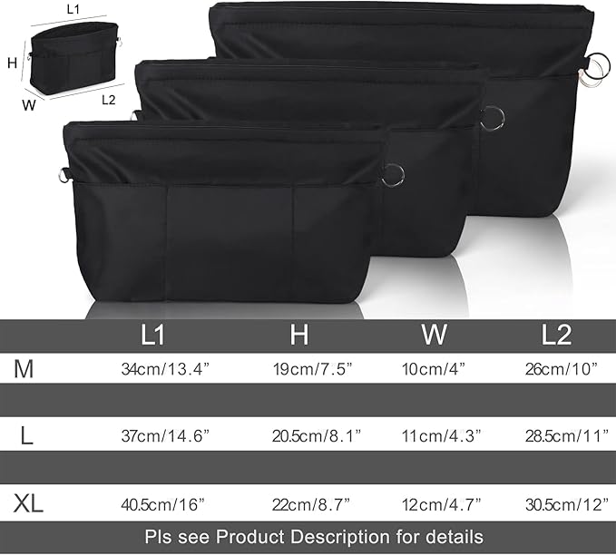 Sightor Nylon Handbag Organizer Insert - Purse Tote Shaper in Bag (Black, X-Large)