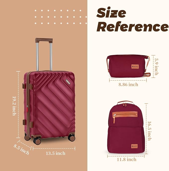 3 piece Luggage Set Expandable Suitcase 22x14x9 Airline Approved Carry on, ABS Hard Case Suitcases with Spinner Wheels, TSA Lock, (Red, 3 Piece Sets(20/BP/TB))