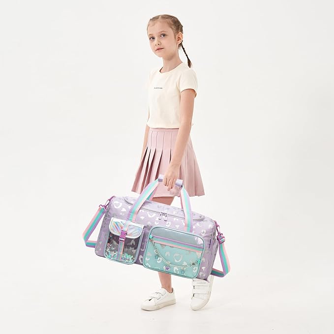 Kids Duffle Bag Girls Overnight Bag for Kids Dance Bags for Girls Travel Bags for Kid Ages 9-12 with Shoe Compartment